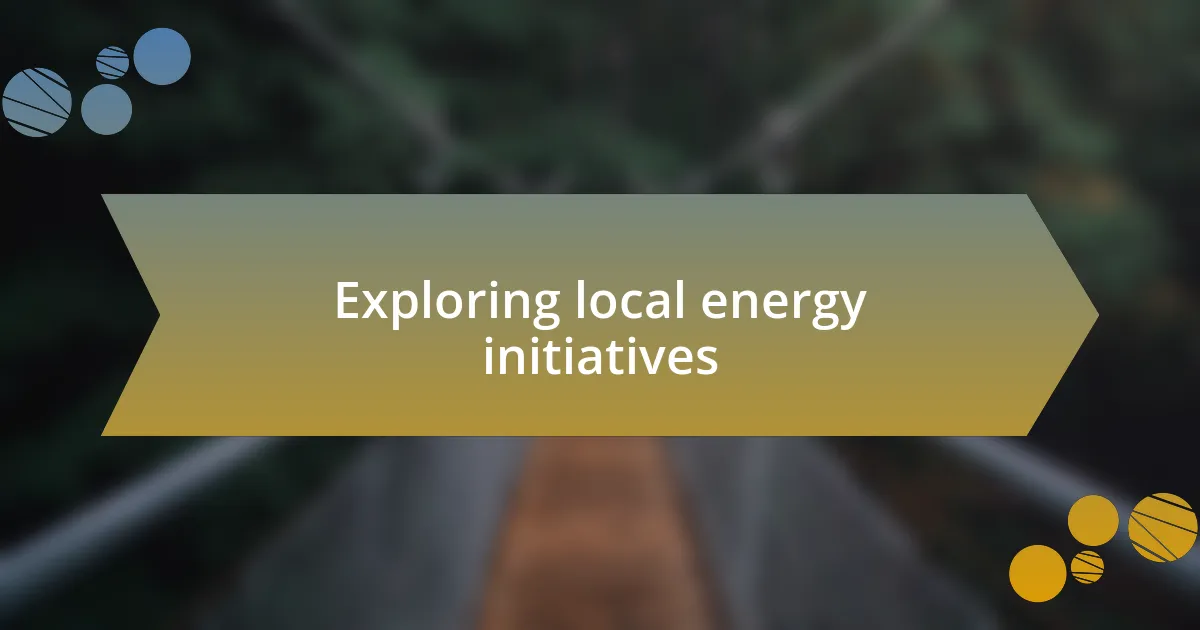 Exploring local energy initiatives